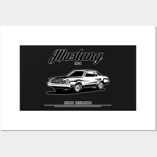 Ford Mustang second generation 1974 vintage cobra pony GT  illustration graphics Posters and Art